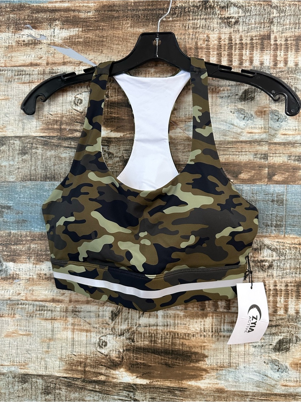 Zyia Camo Racerback Sports Bra - Olive Green Camo
